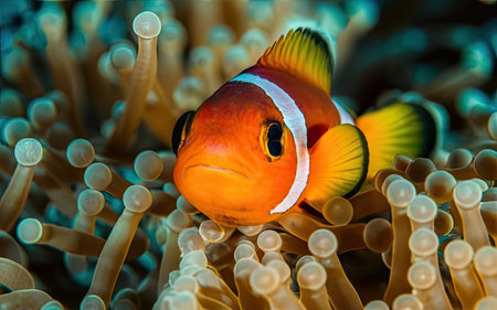 Clown anemonefish (Amphiprion percula) in anemoneの素材