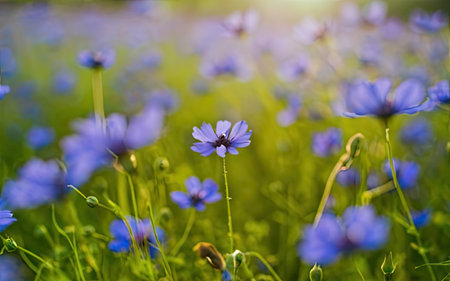 Beautiful blue cornflowers in the meadow. Soft focus.の素材