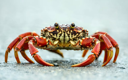 red rock crab on the ground, close-up, selective focusの素材