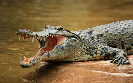 Crocodile with open mouth and open mouth, Thailand.の素材