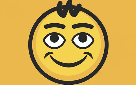 Smiling face on yellow background. Emoticon. Vector illustration.の素材