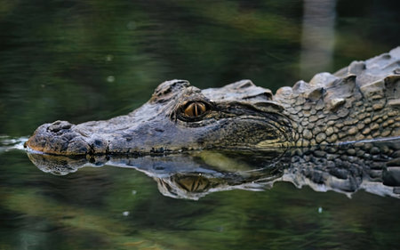 Crocodile in the water, close-up of headの素材