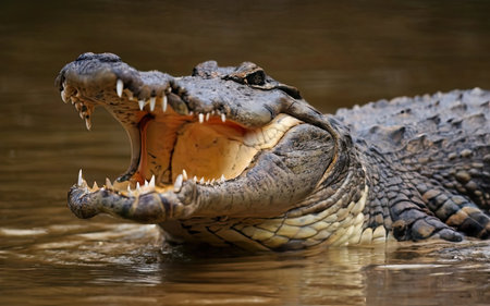 Crocodile with open mouth. Crocodile in the nature.の素材