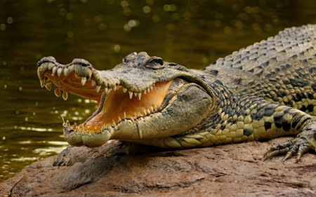 Crocodile with open mouth. Crocodile in the zooの素材