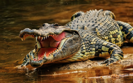 Crocodile in the water. Crocodile open mouth.の素材