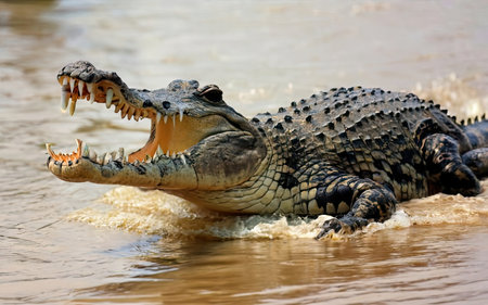 Crocodile with open mouth in Chobe National Park, Botswana, Africaの素材