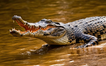 Crocodile with open mouth in the river, Thailand.の素材