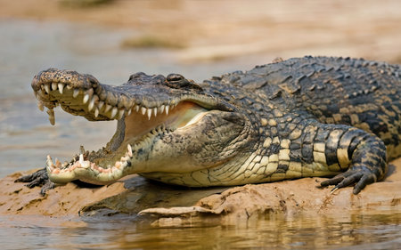 Crocodile with open mouth in Kruger Park, South Africaの素材
