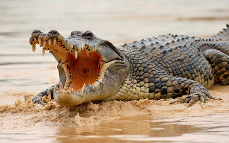 Crocodile with open mouth, Chobe National Park, Botswanaの素材