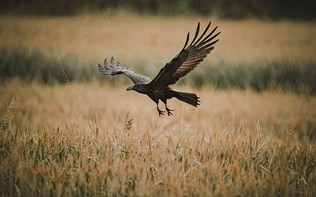 Black kite (Aquila rapax) flying in the field.の素材