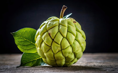 Custard apple on a wooden background, Annona squamosaの素材