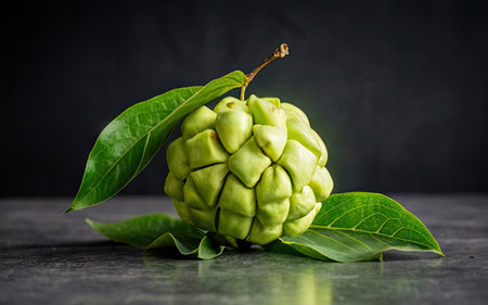 Custard Apple on black background. (Annona muricata)の素材
