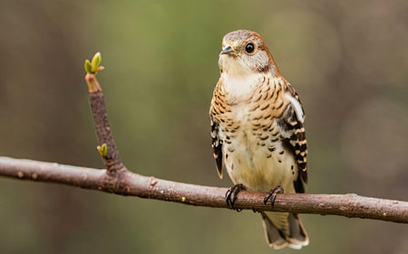 Female Red-backed falcon (Falco vespertinus) perched on a branchの素材