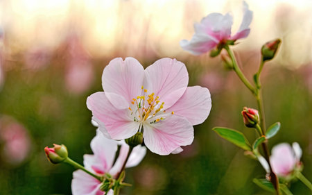 Close-up of pink flowers of Japanese cherry (Prunus serrulata)の素材