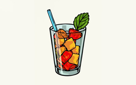 Cocktail with ice and mint in a glass. Vector illustration.の素材