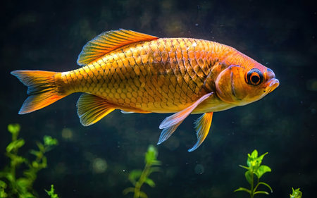 Gold fish in the aquarium, close-up of a goldfishの素材