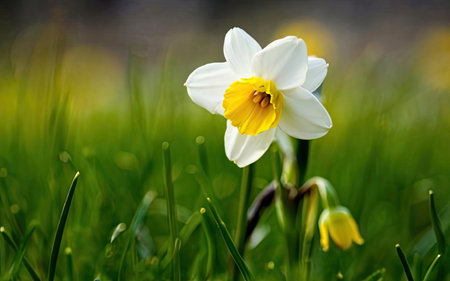 Daffodil (Narcissus pseudonarcissus) on a meadowの素材