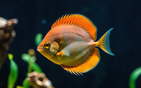 The discus fish is a freshwater fish native to tropical waters.の素材