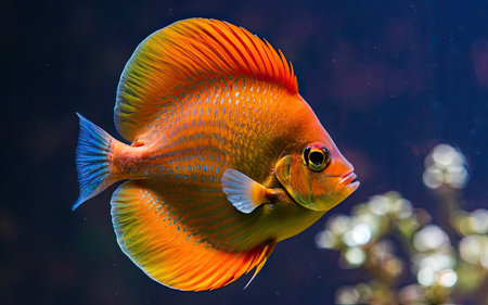 Beautiful discus fish swimming in the water. Tropical fish.の素材