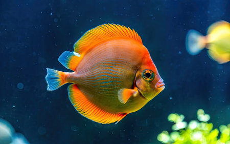 Close up of discus fish swimming in the water. Tropical fish.の素材