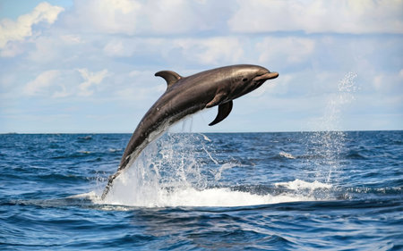 Dolphins jumping out of the water in the Atlantic Ocean. Tenerife. Canary Islands. Spain.の素材