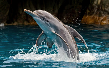 Dolphins jumping out of the water. Bottlenose dolphin.の素材