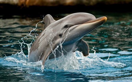Dolphins in the water of the pool, close-up.の素材