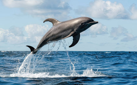 Dolphins jumping out of the water in the Pacific Ocean, Ecuadorの素材