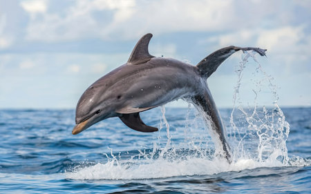 Dolphins jumping out of the water in the Atlantic Ocean in Tenerifeの素材