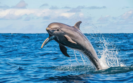 Dolphins jumping out of the water in the Atlantic Ocean in Tenerifeの素材