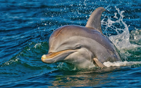Dolphin jumping out of the water on a sunny summer day.の素材