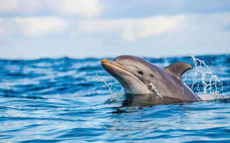dolphins in the sea, close up of a bottlenose dolphinの素材