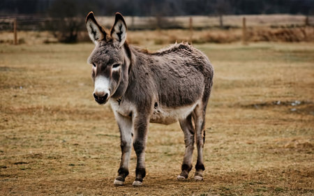 Donkey in a meadow, Czech Republic. Selective focus.の素材