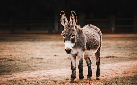 Donkey on the farm. Animal in the cage. Animal in the cage.の素材