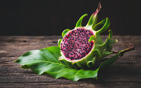 Dragon fruit on wooden background,Vintage color tone,selective focusの素材
