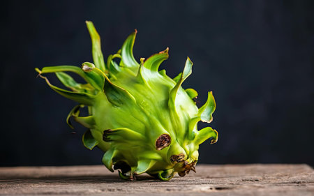 Dragon fruit on wooden table, dark background, selective focus, copy spaceの素材