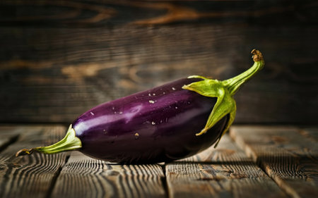 Purple eggplant on a wooden background. Selective focus.の素材