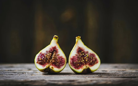 Fresh figs on a wooden background. Selective focus. Toned.の素材