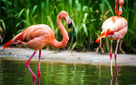 Pink flamingo in the water, Phoenicopterus ruberの素材