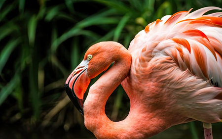 Greater flamingo, Phoenicopterus ruber, in the zoo.の素材