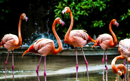 Flamingos in the park of the zoo, Thailand.の素材