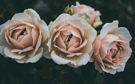 Beautiful pink roses in the garden. Vintage style toned pictureの素材
