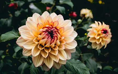 Beautiful colorful dahlia flower in the garden. Selective focus.の素材