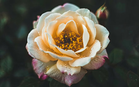 Beautiful white rose with dew drops on the petals.の素材