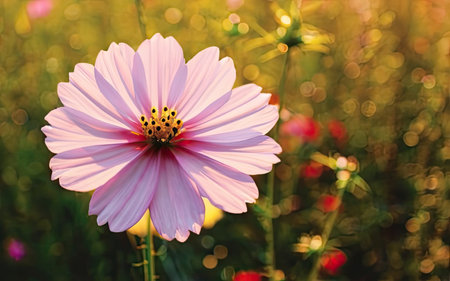 Cosmos flower in the garden with bokeh light background.の素材