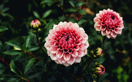 Beautiful pink dahlia flower in the garden, stock photoの素材