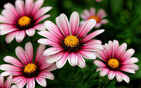 Close up of beautiful pink daisy flowers. Floral background.の素材