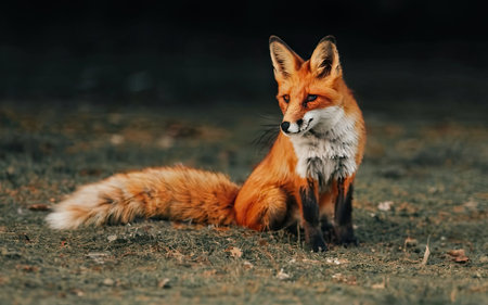 Red fox, Vulpes vulpes, resting in the forest.の素材