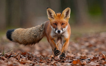 Red fox (Vulpes vulpes) running in the forestの素材
