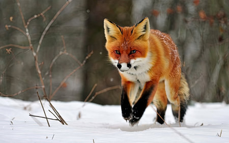 Red fox (Vulpes vulpes) in the winter forest.の素材